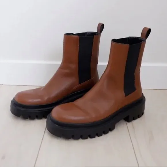 ZARA RELAXED FLAT ANKLE BOOTS FOR WOMEN SZ 7.5