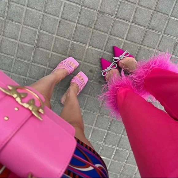ZARA Rhinestone EMBELLISHED BOW FLAT MULES Sandals shoes