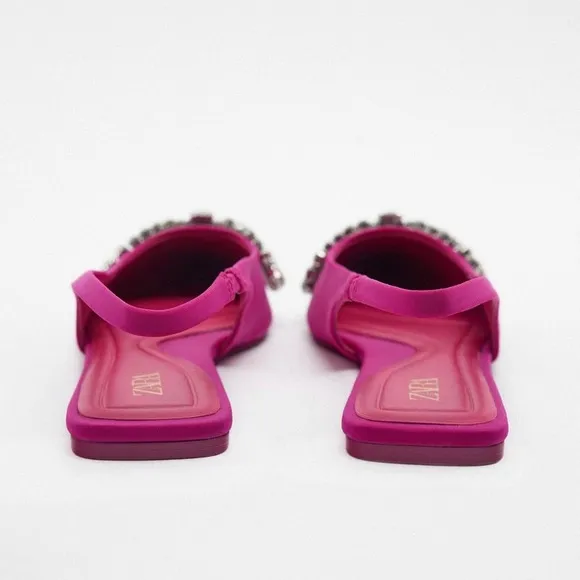 ZARA Rhinestone EMBELLISHED BOW FLAT MULES Sandals shoes
