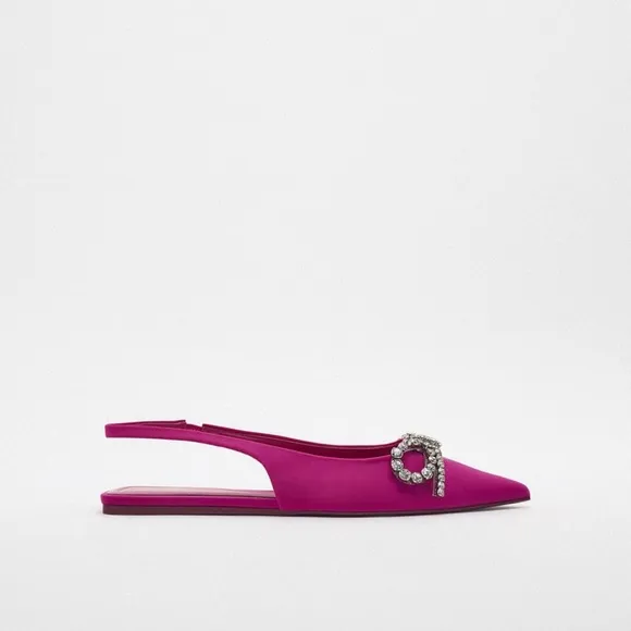 ZARA Rhinestone EMBELLISHED BOW FLAT MULES Sandals shoes