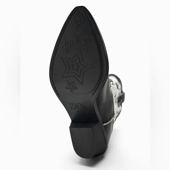 ZARA STAR LEATHER COWBOY ANKLE BOOTS