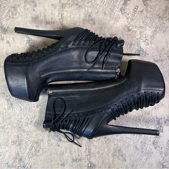 Zigi NY Suspend 6&quot; Stiletto Heel Black Leather Platform Booties