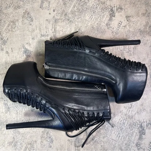 Zigi NY Suspend 6&quot; Stiletto Heel Black Leather Platform Booties