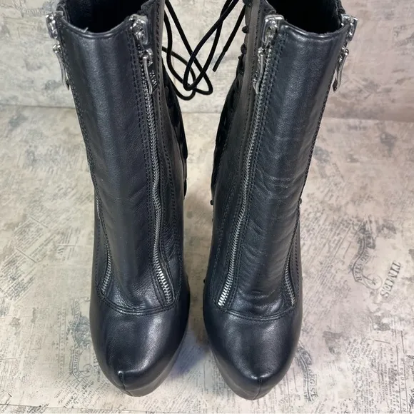 Zigi NY Suspend 6&quot; Stiletto Heel Black Leather Platform Booties