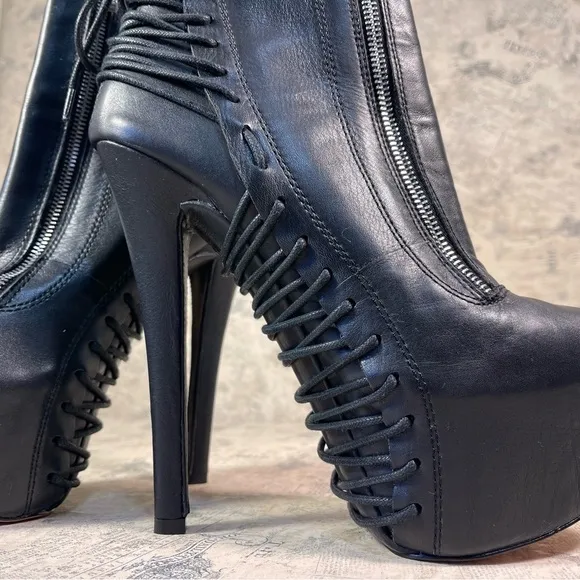 Zigi NY Suspend 6&quot; Stiletto Heel Black Leather Platform Booties